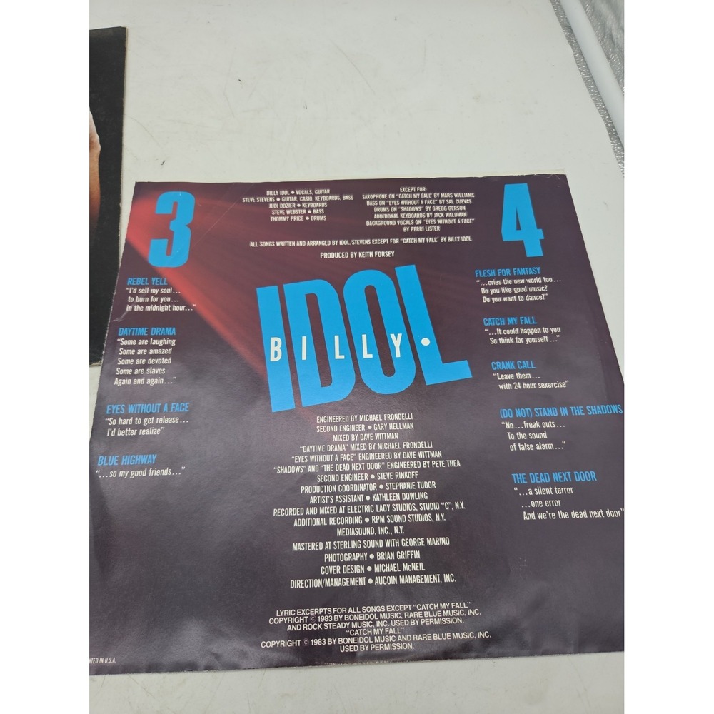 BILLY IDOL Rebel Yell 1983 1st Press LP FV 41450 EXCELLENT Vinyl w/ Inner - Picture 8 of 8